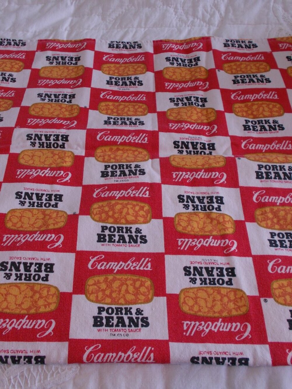 VTG Campells Pork n Beans MCM Americana Hemmed Fabric Approx. 44" x 42"